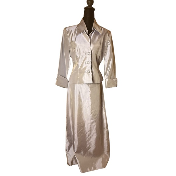 JS Collections Dove Gray Mother of the Bride Jacket (12) Skirt (14) Set Acetate - Picture 2 of 11